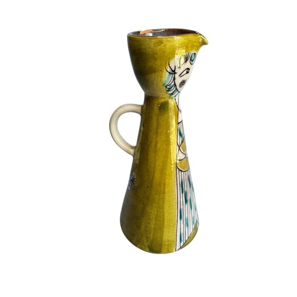 Mcm Muller Lucerne Handwork Swiss Ceramic Pitcher Yellow Teal Girl Art Design 6 - Picture 3 of 7